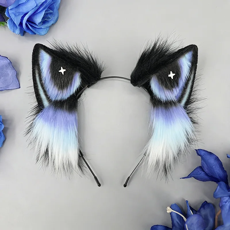 

Simulation Plush Cat Ears Headgear Accessories Starry Sky Goth Dark Beast Ears Hair Accessories Comics Cos Cat Ears Headband