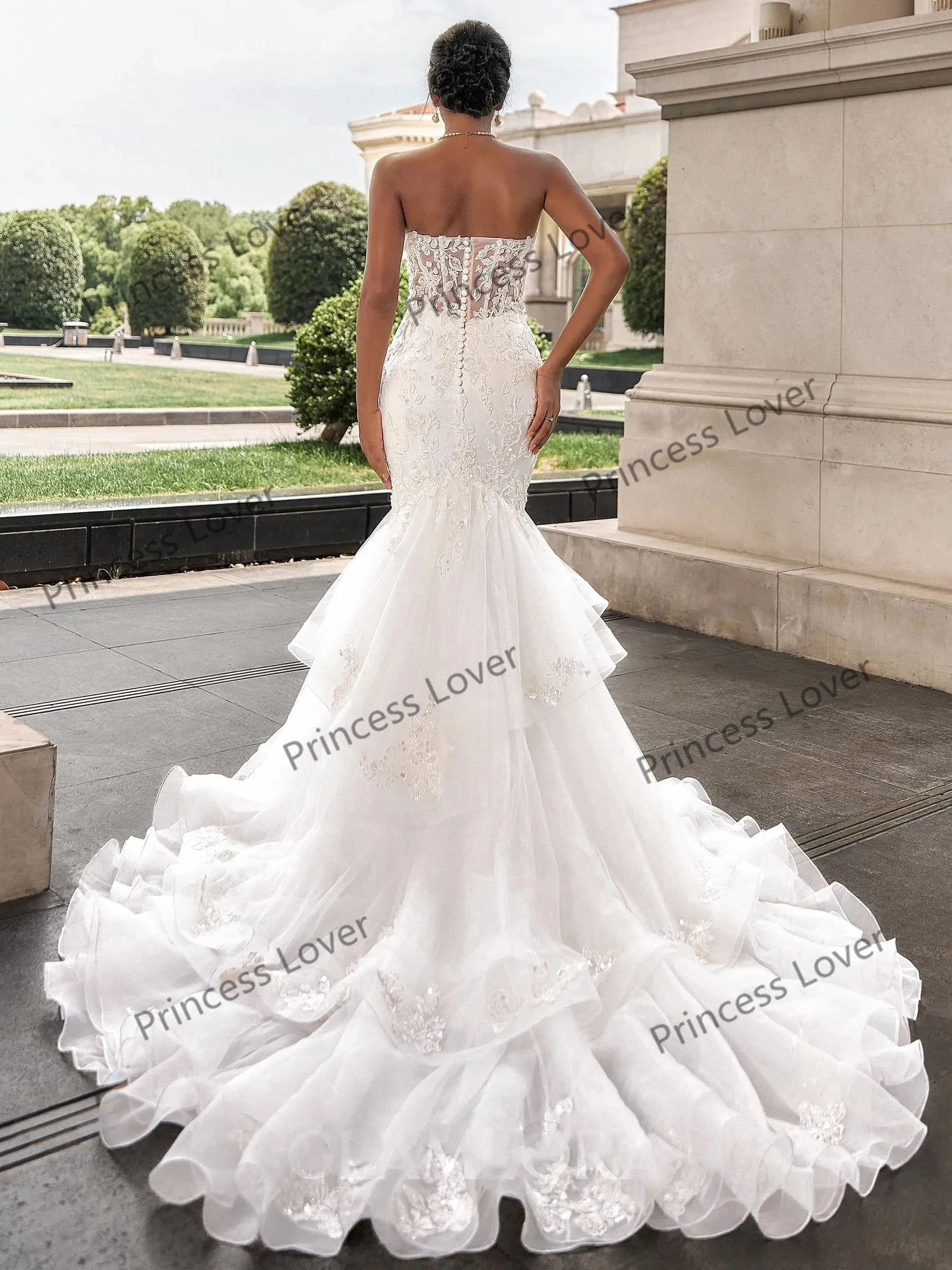 Mermaid Wedding Dresses Sleeveless Lace Vestido de Novia Layers Sequin Second Reception Gown Customized Robe De Soirée