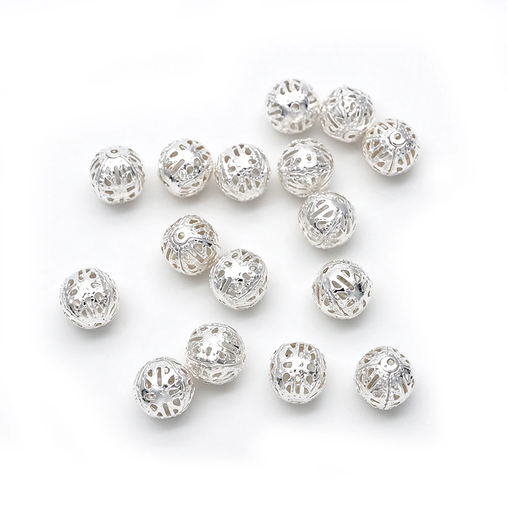 30-150Pcs Gold Silber Antike Bronze Filigrane Hohl Ball Spacer Metall Perlen für Schmuck Machen, 6 -12mm – Detail 8