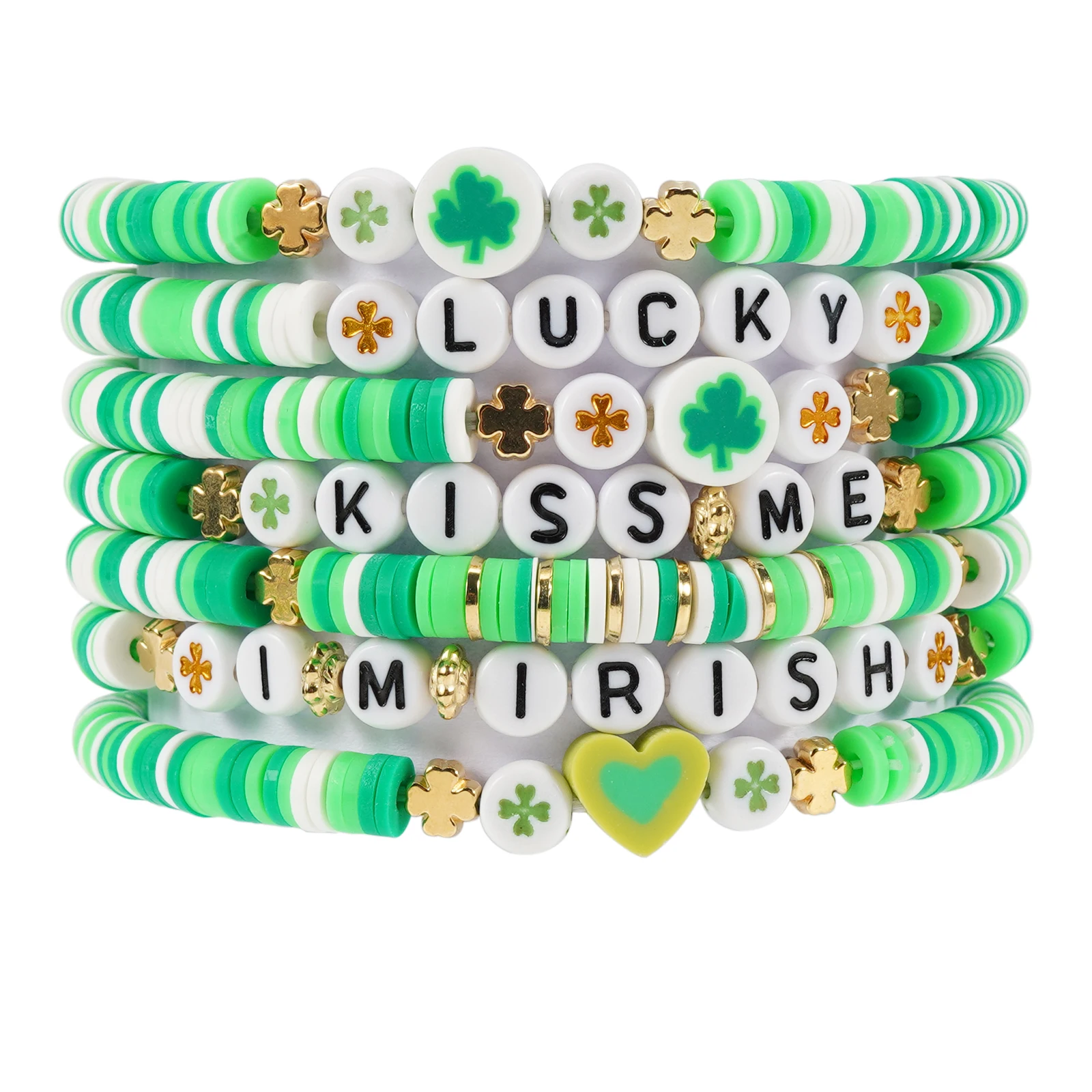 St. Patrick's Day Bracelet for Women Clay Bead Bracelet Heishi Surfer Bracelets Set Lucky Shamrock Stackable Stretch Bracelets