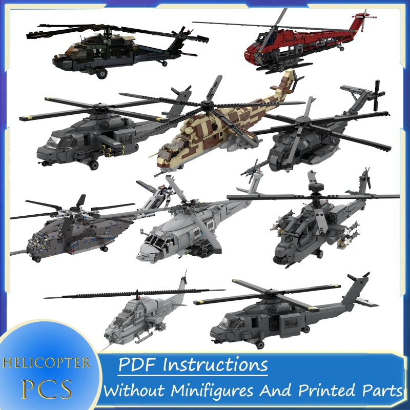 

New Military High-Tech Super Stallioned Weapons Helicopters Series MOC Building Block Rescue Aircraft Model Brick Toys Gifts