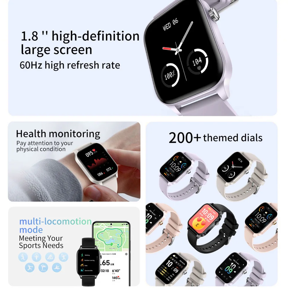 BT Call Smartwatch 1.85 Inch 240*286 HD Square Screen 250mAh Battary Smart Watches Sports Sleep HeartRate Monitor Remote Control