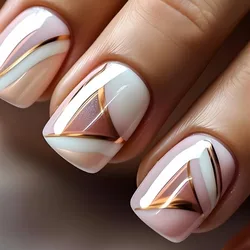 24pcs/set Cute Sweet Short Square Fashion Wear Nail Fake Nails with Design Press on Nails for Girls Medium False Nails with Glue