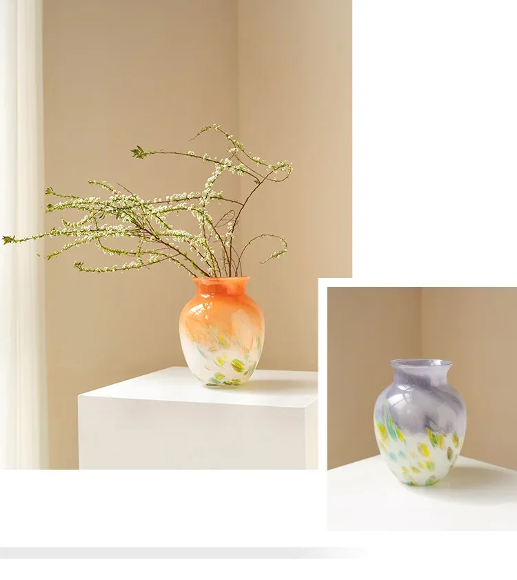 Color gradual change polka dot glazed vase French ornament