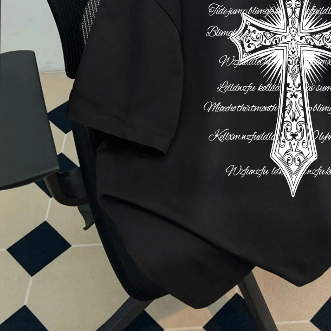 الأمريكية الرجعية الظلام الصليب الجرافيك تي شيرت الصيف موضة الرياضة القطن الخالص تي شيرت رجالي ملابس الأطفال المحملة Y2k امرأة