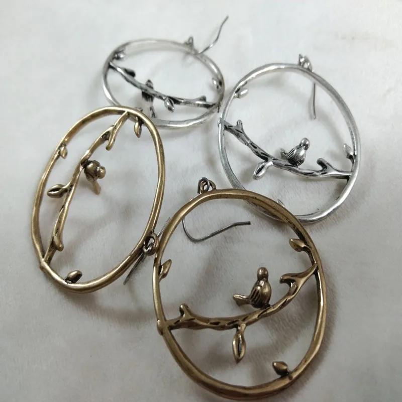 Antique-look Gold & Silver Vintage Bird Drop Earrings Fashionable Retro Style Vivid Jewelry Accessory