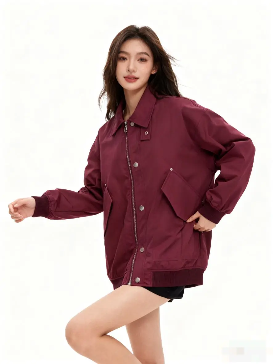 سترات بومبر سترة نسائية داخل جيوب خريفي شبكي بألواح حزام خصر احترافي حديث OL Cleanfit بسيط غير رسمي #3