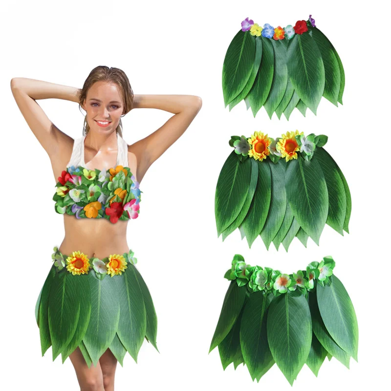Havaí saia para decoração de festa, saia com simulação folha, para festa, praia, acessórios de desempenho para crianças e adultos