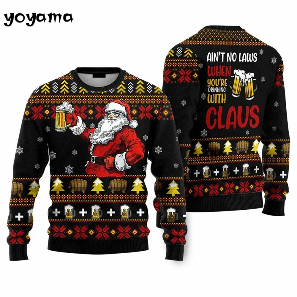 Funny Print Hoodies Beer Santa Tops Men Fashion Long Sleeves Hoodie Men Pullovers 3D Print New Year Sweatshirt Men's Clothing