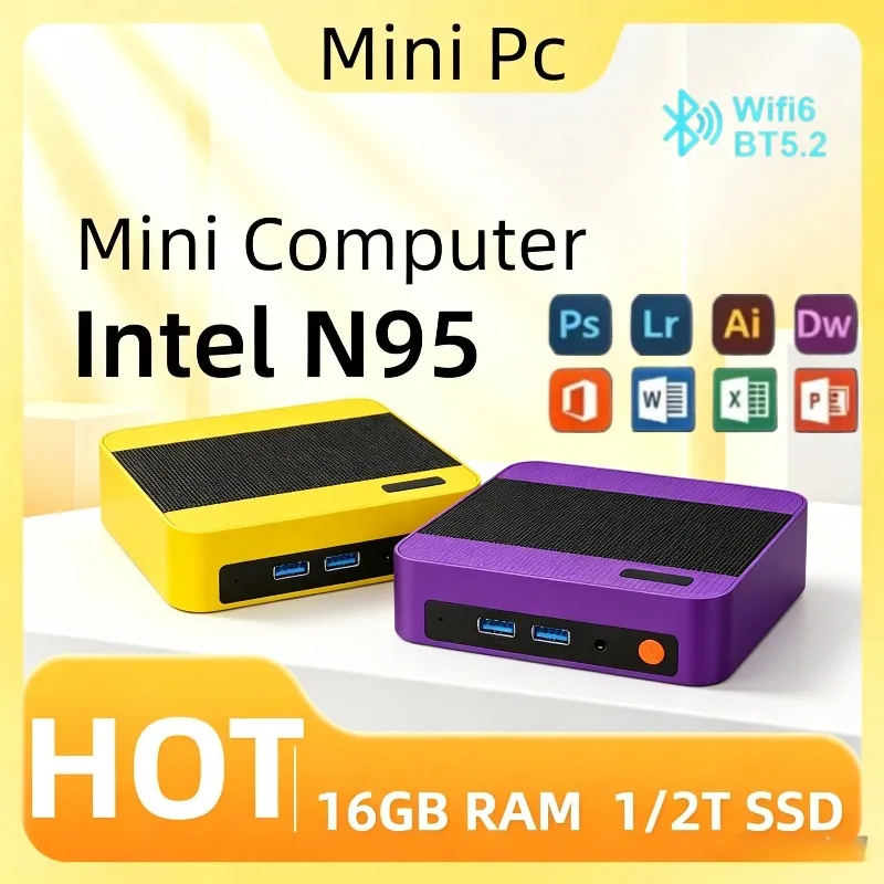 Core N95 Fanless Mini PC, 16GB DDR4, 512GB NVMe SSD, Triple 4K Output, Silent Operation, Small Desktop for Office, Home