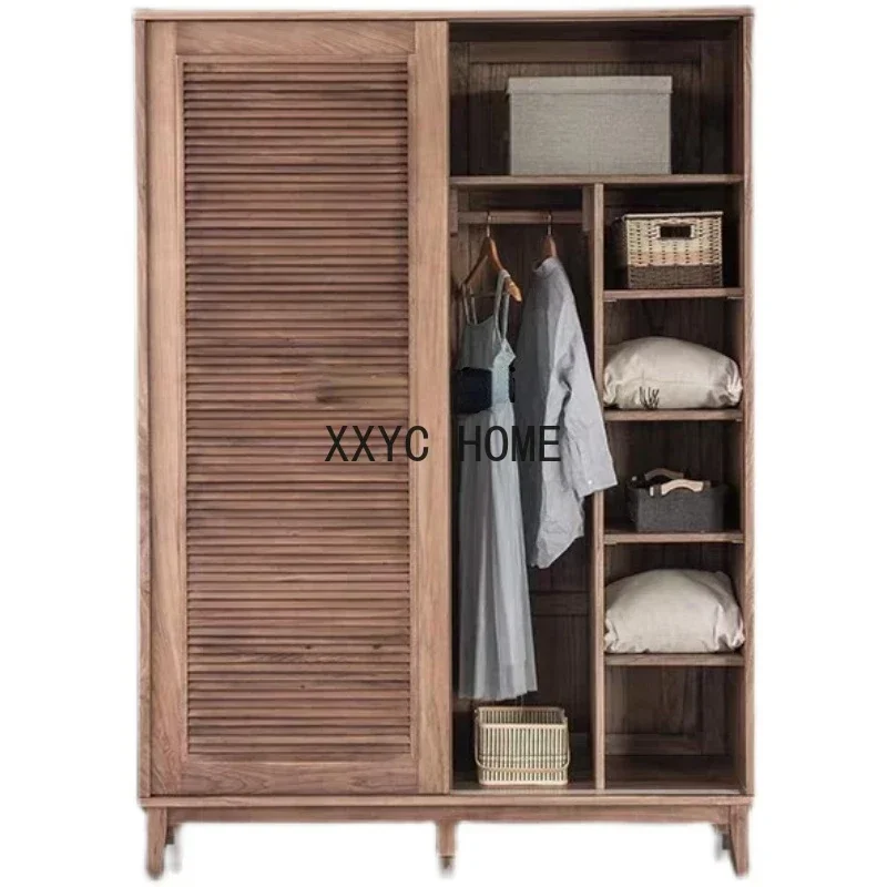 Armario de madera maciza de nogal negro de América del Norte, puerta corredera nórdica, persiana para puerta corredera, armario para dormitorio