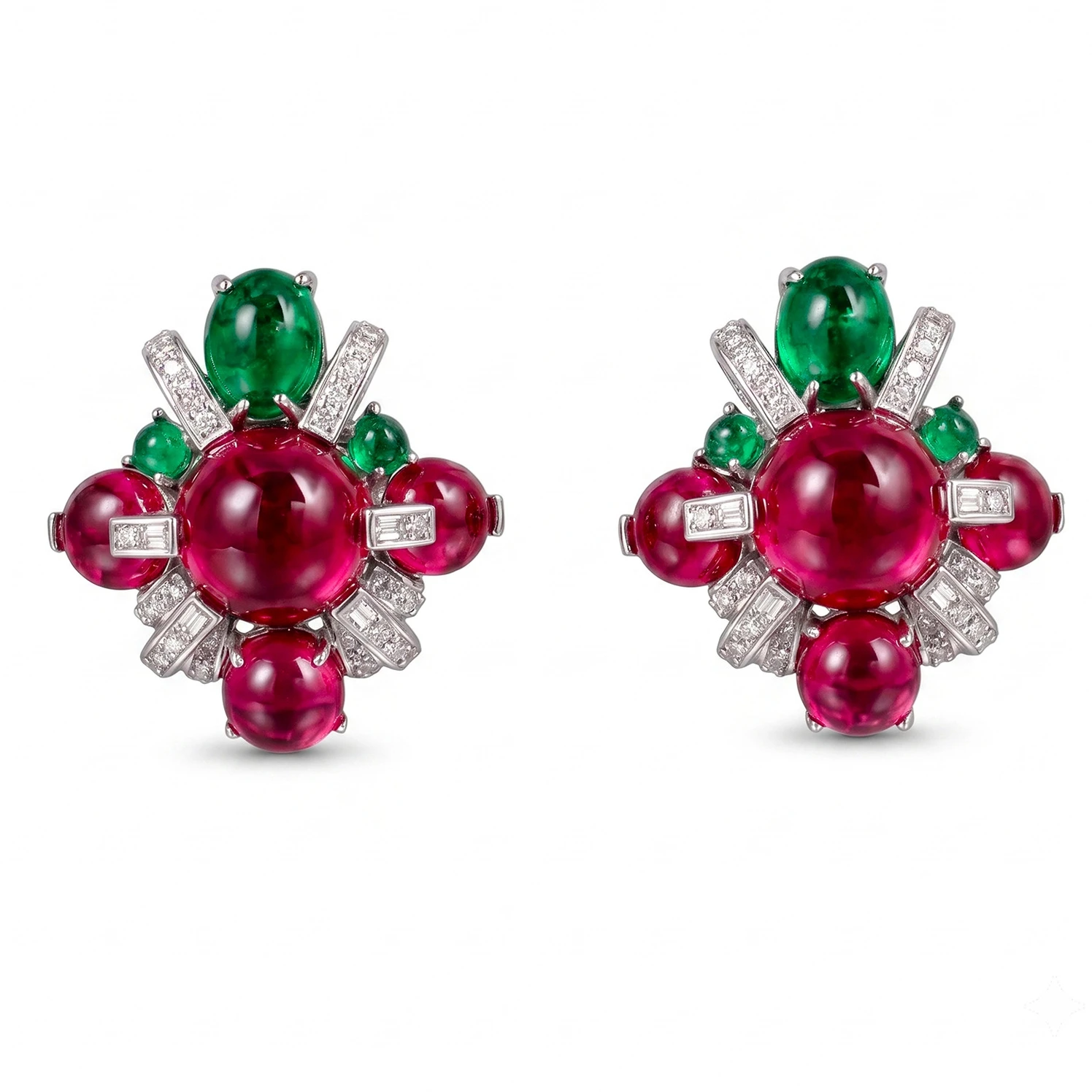 Серьги Ayjewelry ручной работы в фруктовом стиле с лабораторными зелеными изумрудами и красными рубинами, из серебра 925 пробы, дизайнерские ювелирные изделия, роскошный подарок для вечеринки.