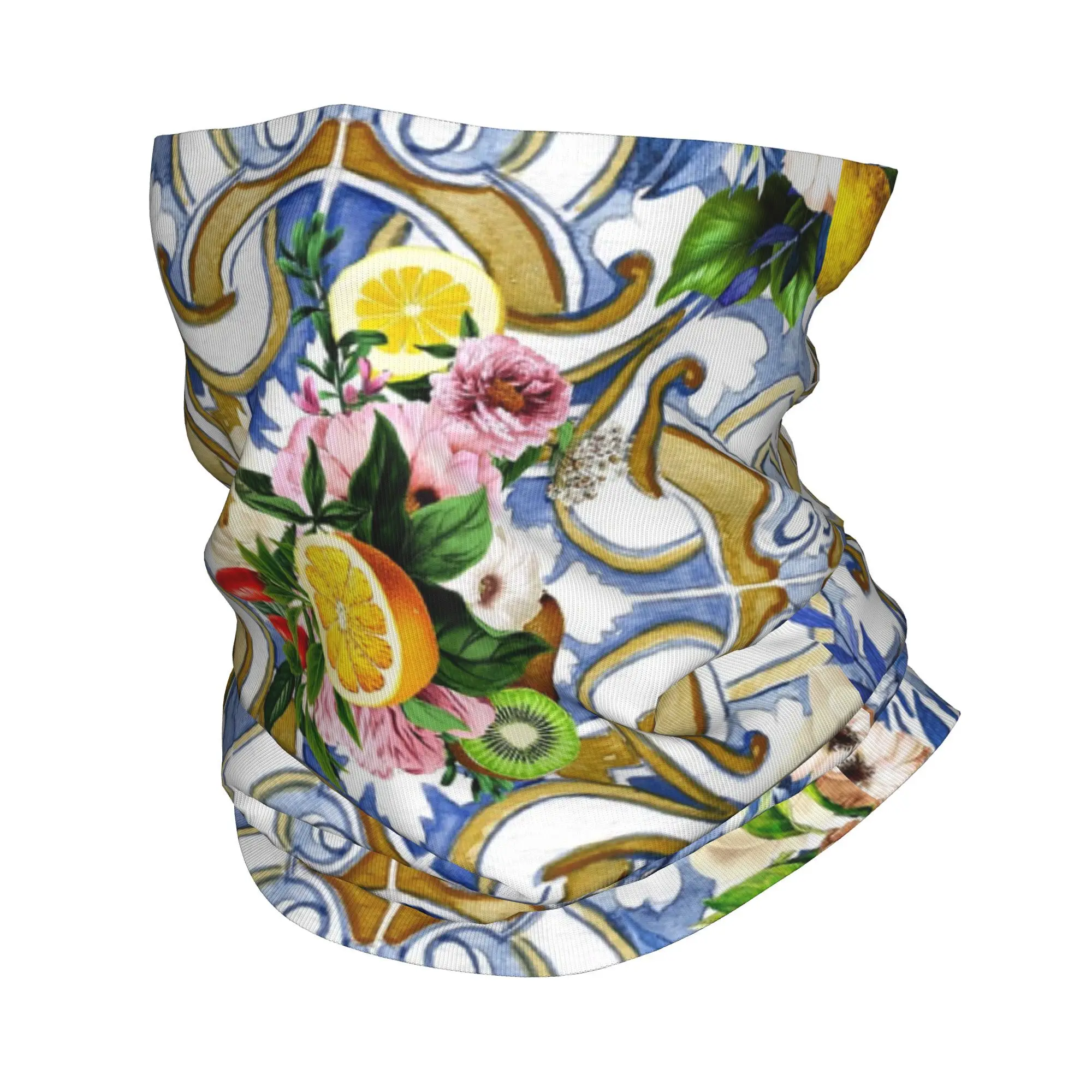 シチリアのタイル、地中海、モザイク、レモン、バンダナ ネックゲートル プリント マスク スカーフ サイクリング スカーフ サイクリング メンズ レディース 洗える
