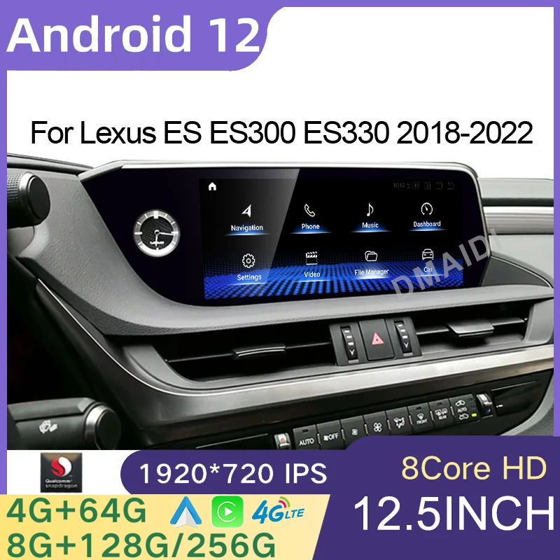 

Qualcomm 12.5 Inch Car Radio Android 12 CarPlay For Lexus ES ES200 ES250 ES350 ES300H 2018-2022 Auto Multimedia Player Head Unit