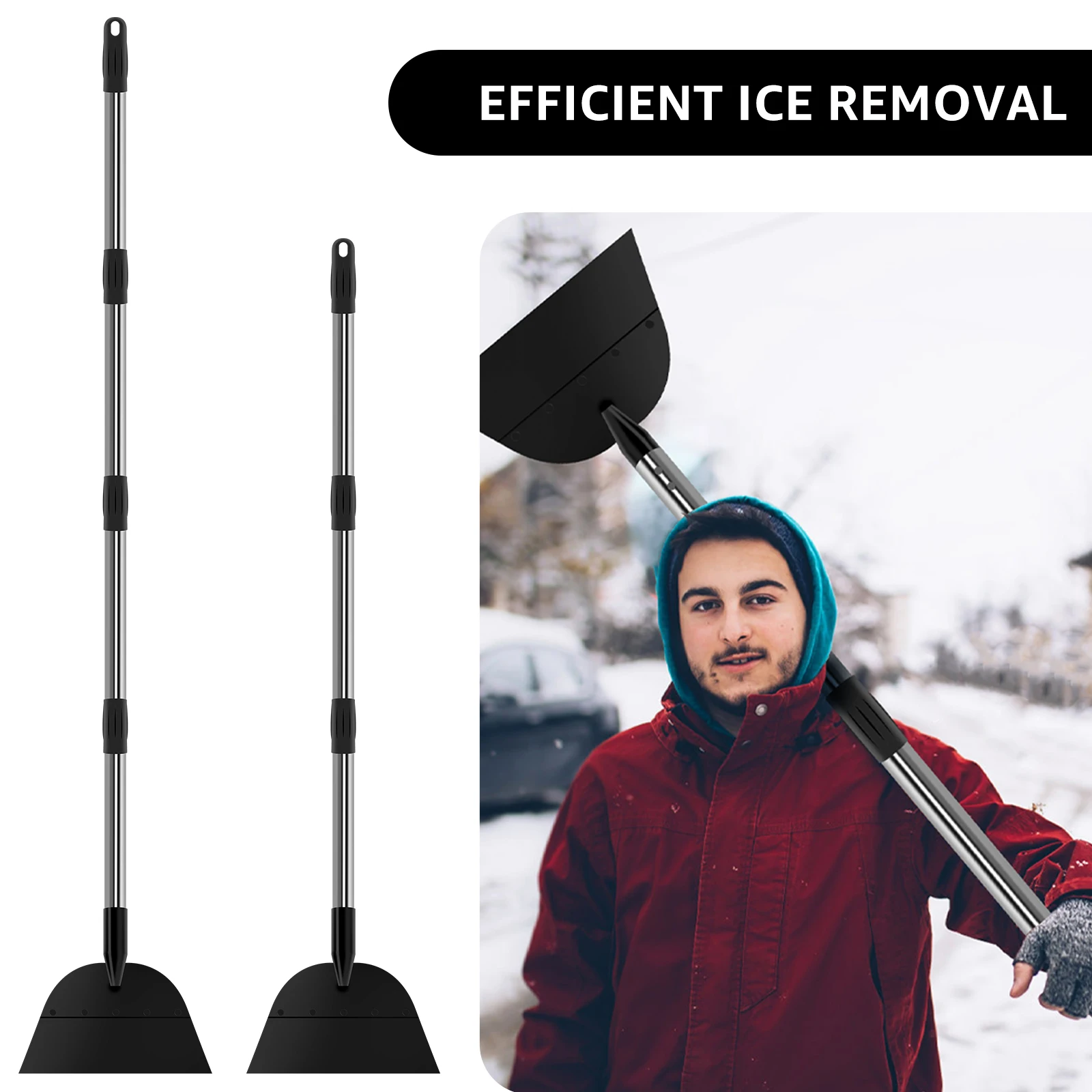 Flat Snow Shovel 53.3/67.5inch Multifunctional Ice Scraper Shovel Garden Cleaning Shovel Adjustable Weed Removal Scraper Flat