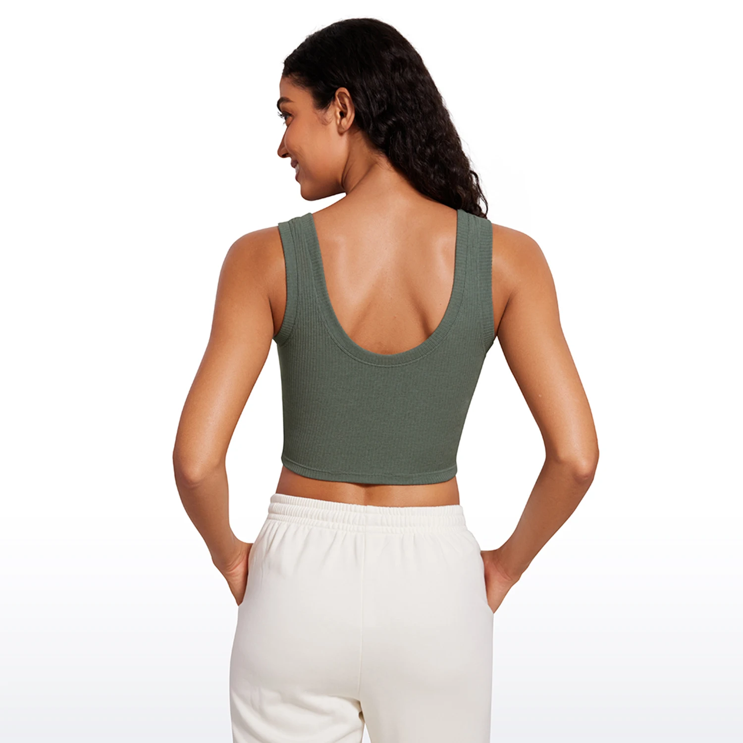 CRZ YOGA Ribbed Crop Tank Tops for Women Low U-Back Casual Cropped Fitted Sleeveless Shirt Scoop Neck Workout Yoga Tanks