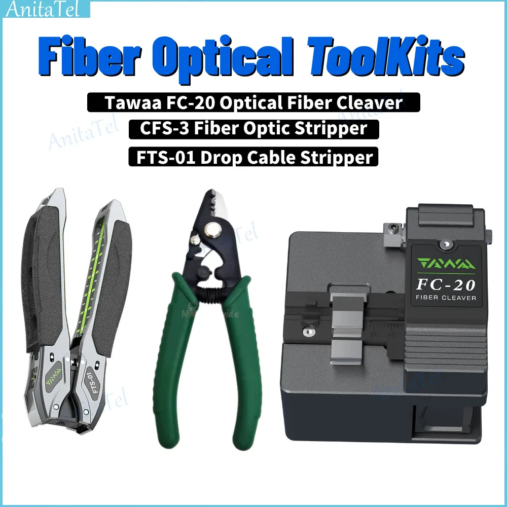 

Optical Fiber Toolkits Tawaa FC-20 Optical Fiber Cleaver With CFS-3 Fiber Optic Stripper FTS-01 Drop Cable Stripper Tool kits