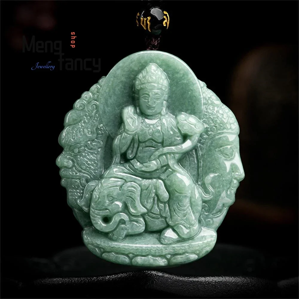 Natural A-goods Jadeite Puxian Bodhisattva Jade Pendant Zodiac Dragon Snake Guardian God of Destiny Buddha Fashion Fine Jewelry