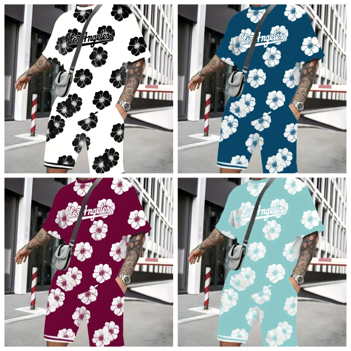 

2025 Summer New Men's 3D Printed Casual Fashion Breathable Lightweight Quick Drying Outdoor Shorts Short Sleeve Set