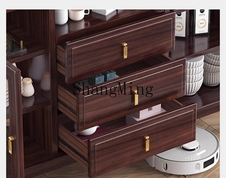 خزانة جانبية لتناول الطعام من الخشب الصلب على الطراز الصيني الجديد من HJ، بهو بسيط على الحائط، خزانة مدخل للتخزين الراقية