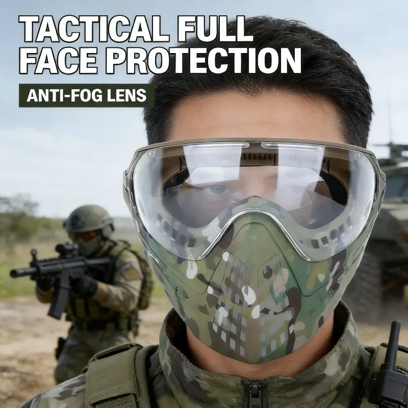 

Тактическая полнолицевая маска для страйкбола со сменными линзами, камуфляжная, с регулируемым ремешком, защита для военных игр, аксессуары для пейнтбола