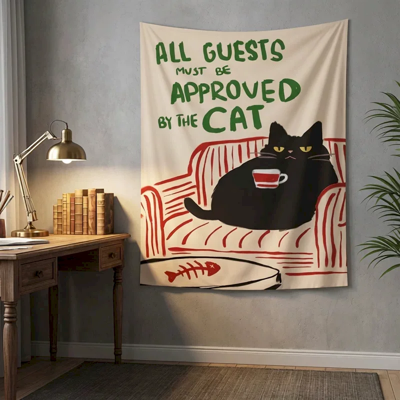 VIKAMA Black Cat Funny Quote Tapestry Wall Hanging Aesthetic Room Decor for Bedroom Living Room Dorm