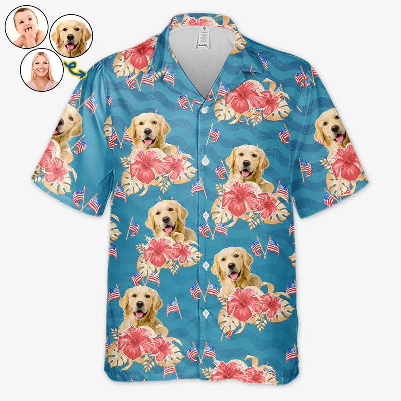 Personalized Dog Face Hawaiian Shirt Custom Pet Photo Tropical Palm Trees Pattern Aloha Shirt Short Sleeve Shirt For Dog Lovers view 4