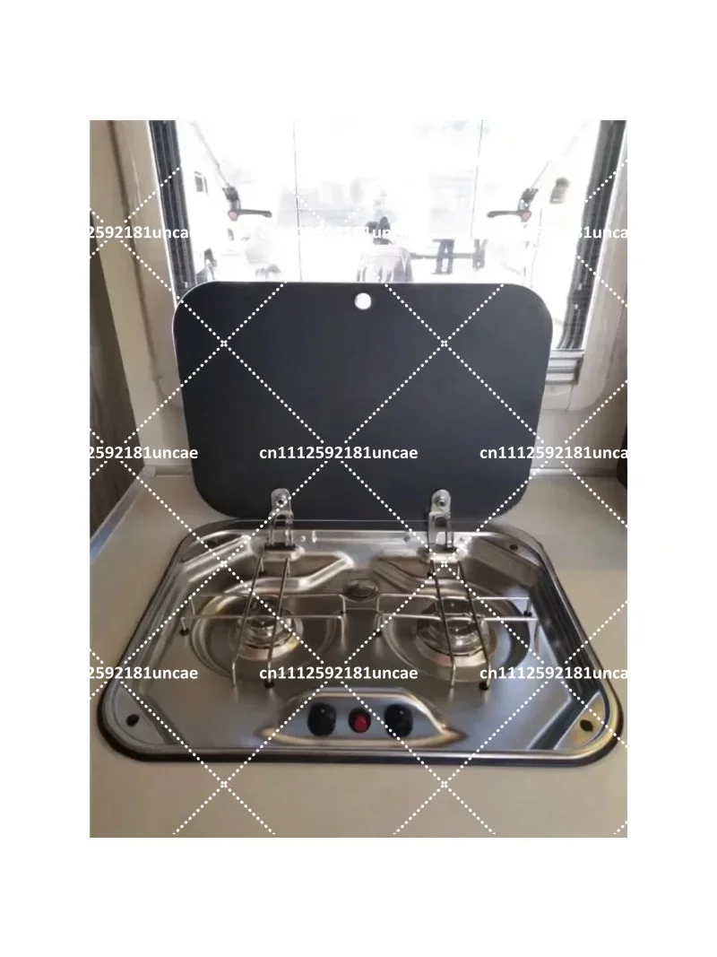 Outdoor RV Camper Kitchen Stainless Steel Gas Double Burner Stove with Tempered Glass Cover 2x1.35KW Camping Car Accessories