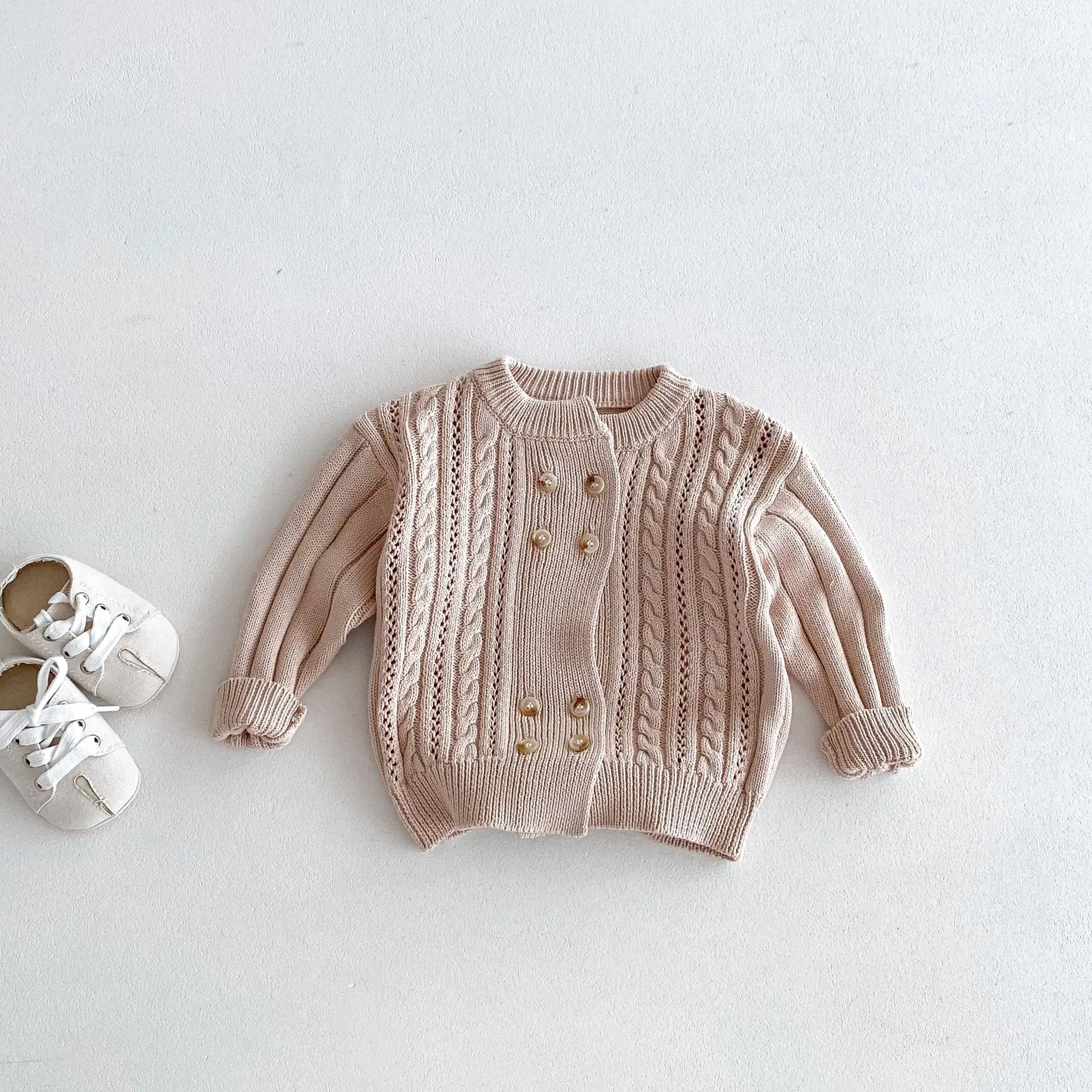 

Autumn New Children Sweater Coat Solid Girls Long Sleeve Knitted Cardigan Baby Girl Boys Double Breasted Jacket Kids Clothes