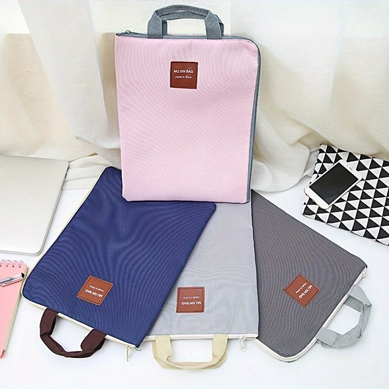 1pc File Bag Canvas Simple Zipper Storage Bag Office File Bag, A4 Large Capacity Tote Bag 13 Inch Laptop Oxford Canvas Briefcase