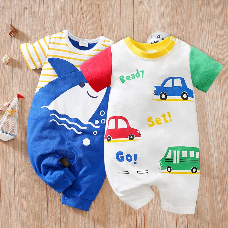 

2-piece newborn baby car shark crossover mix cotton soft and comfortable skin-friendly Breathable Durable Conve shorts one-piece