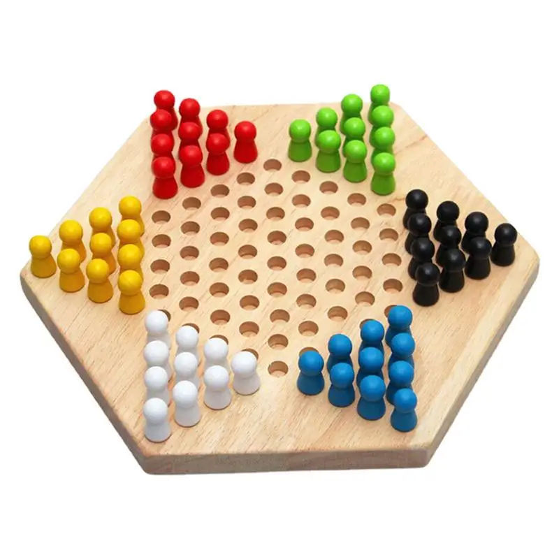 

Checkers Board Game for Kids Wooden Chinese Checkers Toys with Colorful Pegs Educational Classic Strategy Family Checker Board