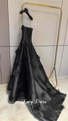 Line A Satin 3D Flowers Ball Gown Evening Dress Elegant Party Dresses Customized Robe De Soiree Femmes Wedding Prom Women Gala