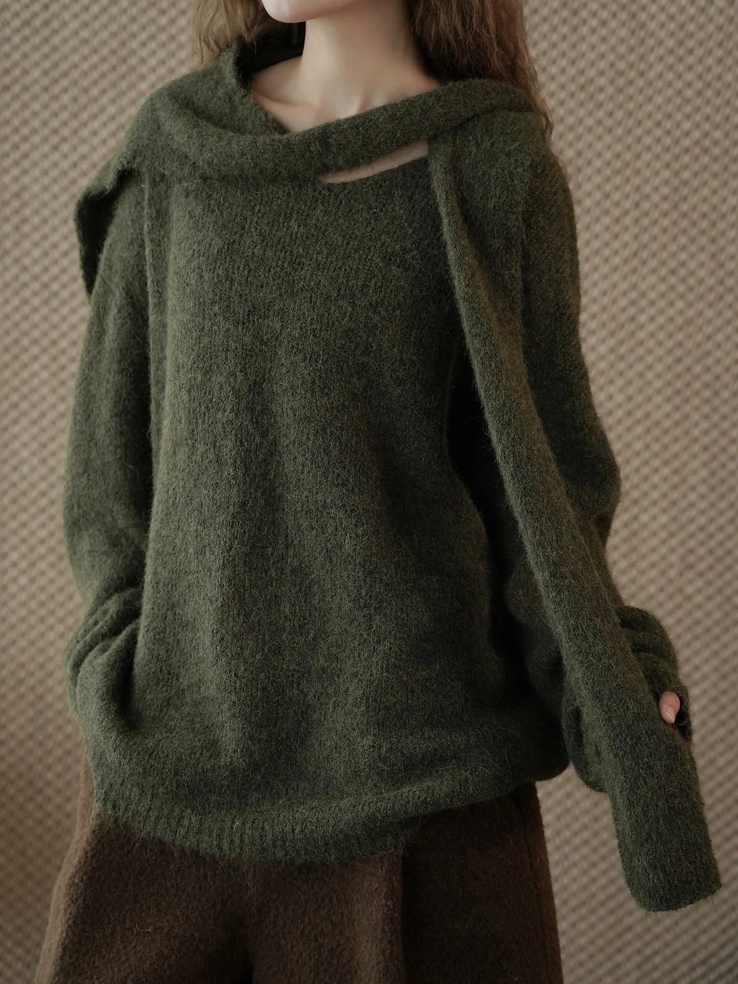 

Новый зимний корейский ретро разноцветный вязаный шерстяной свитер с v-образным вырезом в сочетании с шалью, повседневный топ для женщин