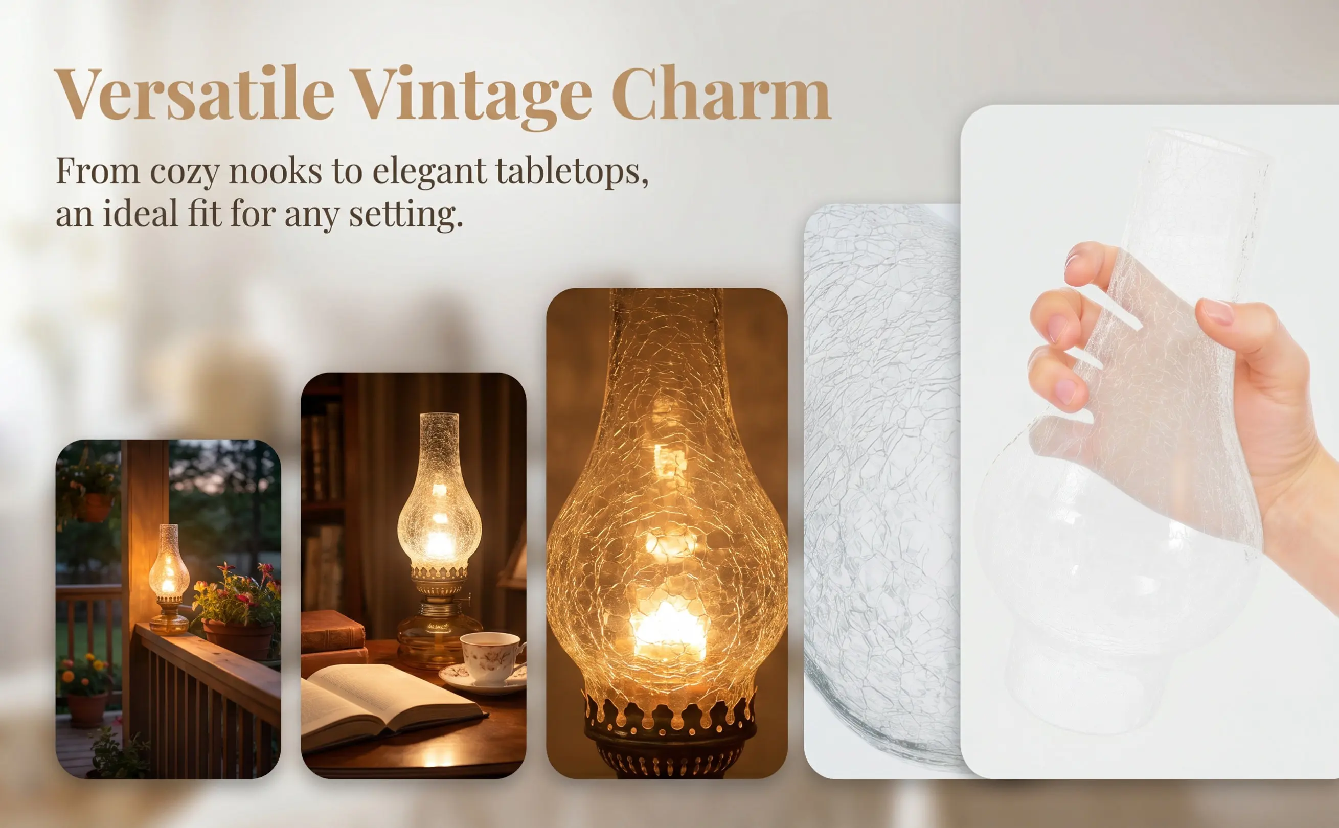 Windproof Cracked Texture Oil Lamp Glass Chimney Shade Retro Style High Temperature Resistant Lamp Cover Replacement