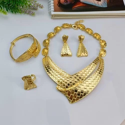 EMMA Fashion Jewelry Set For Women Uniquely Shaped Gold-Plated Wedding Jewelry Big Necklace Bracelet Ring Earrings Banquet Gift