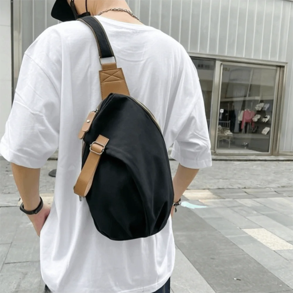 Solid Color Men's Chest Bag Waterproof Large Capacity Nylon Crossbody Bag Multifunctional Commuting Cycling Shoulder Bag Outdoor
