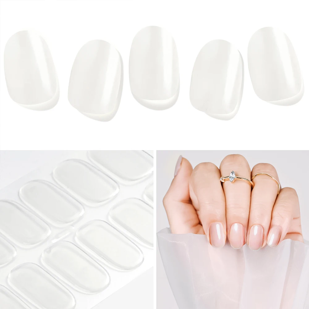 Adhesivo para envolturas de uñas de Gel semicurado desnudo, lámpara Led Uv de larga duración, calcomanía francesa para uñas, cubierta completa, pegatinas de decoración de manicura rápida