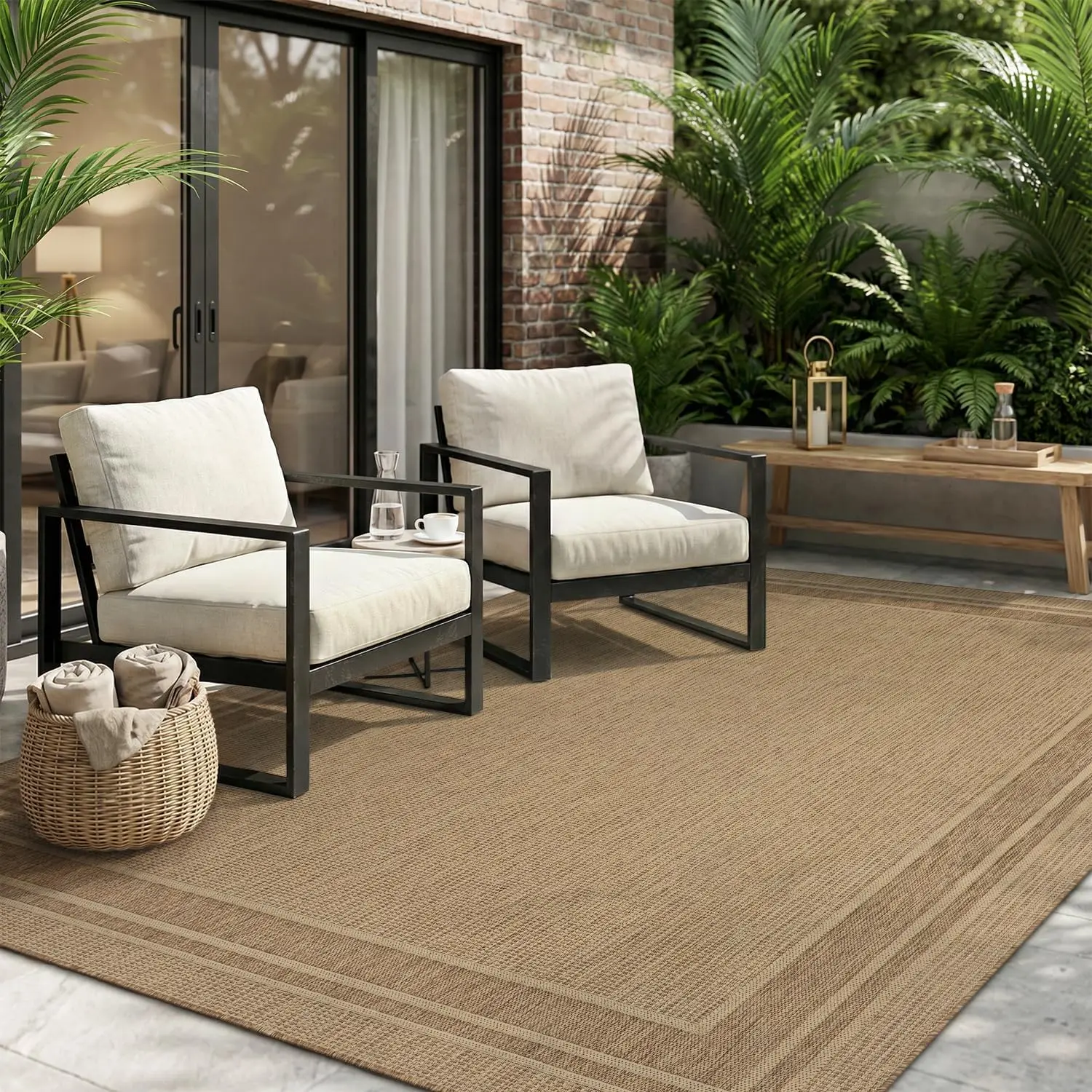 -Outdoor Rug-Patio Rug 5x7 ft Polypropylene Indoor Outdoor Rugs Outdoor Carpet for Patio Deck Balcony Porch, Textured Weave, Dur