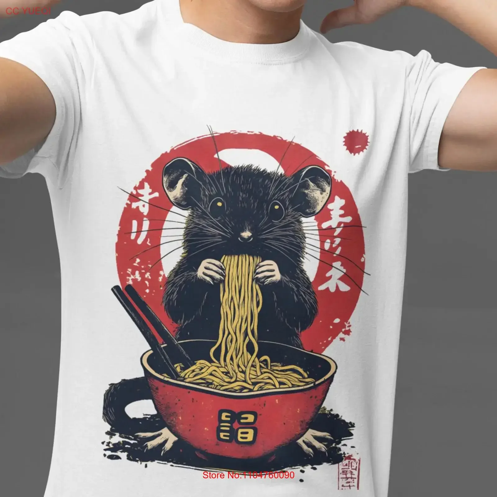 Camiseta Retro de Ramen con Diseño de Rata, Estilo Vintage, de Algodón Grueso, para Amantes de la Comida y Animales, con Efecto Lavado