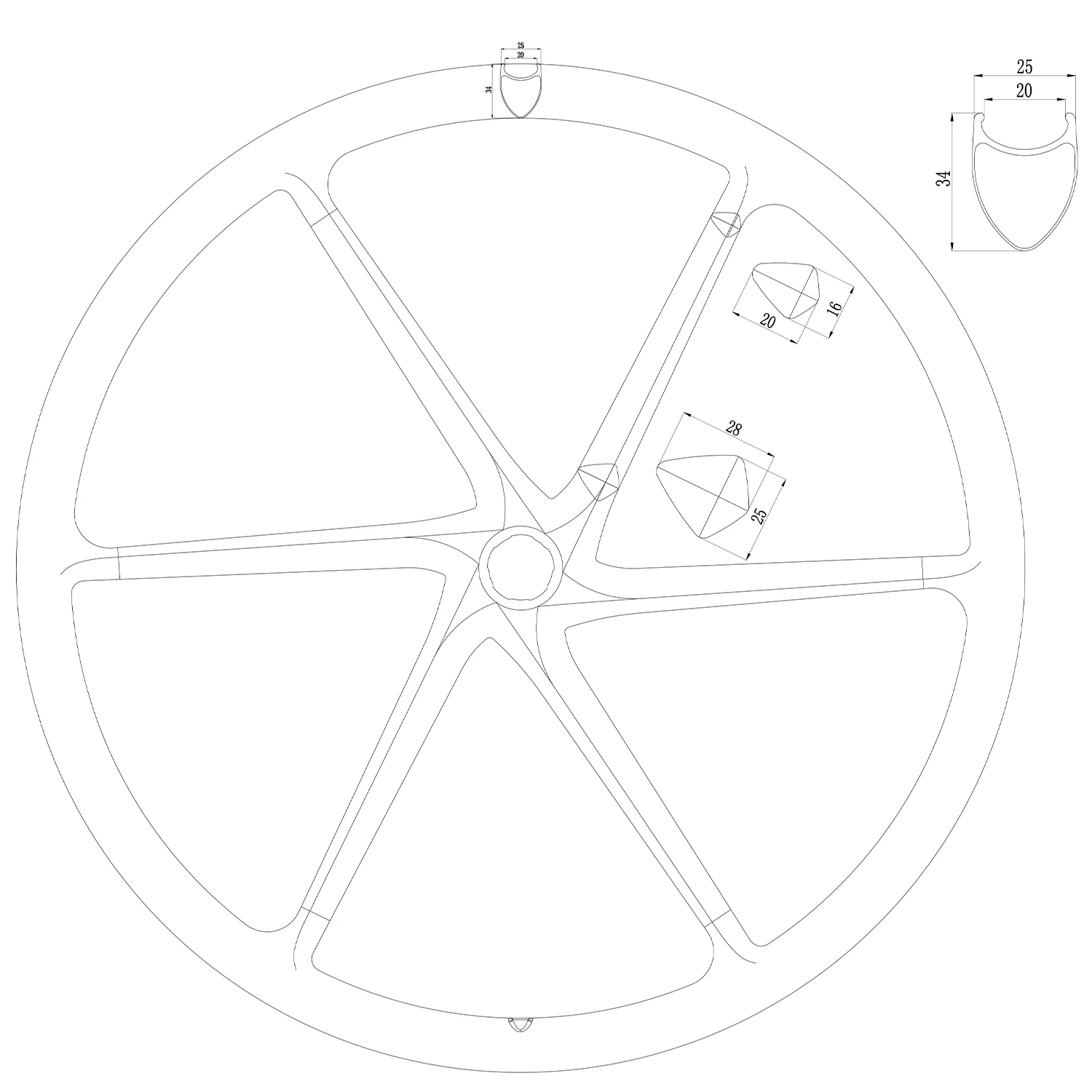 700c Carbon Road 6 spoke wheel Rim Brake 25mm Width Clincher Road / Track Fixed Gear Wheels