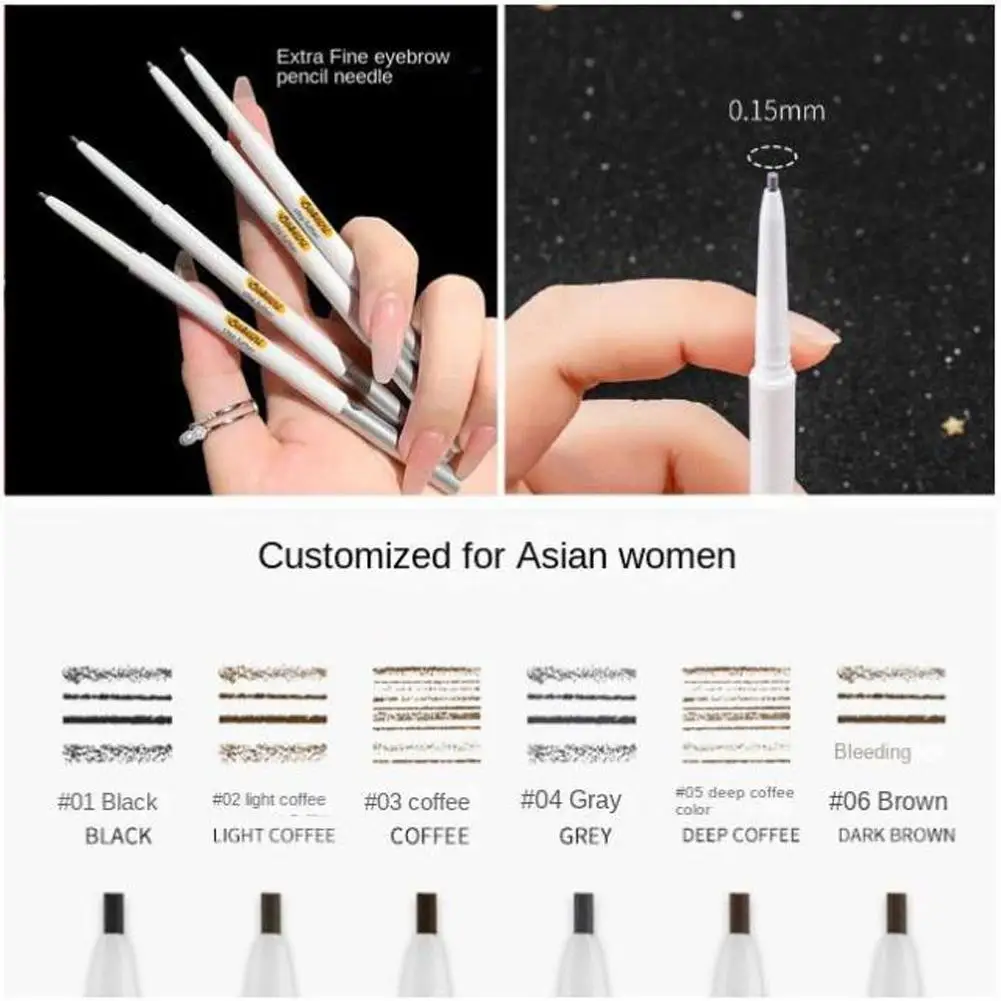 Lápiz de cejas fino de doble cabezal, resistente al agua, sin manchas, duradero, resistente al color, lápiz de cejas líquido, 6 colores, lápiz de cejas Natural