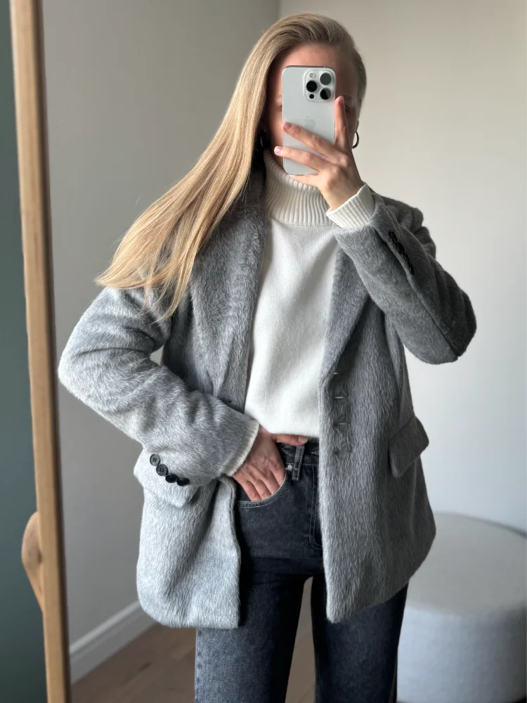 

2025 Women Winter Blazer Coat Turn Down Collar Warm Coat Turn Down Collar Fashion Design Blazer Feminino Tops Clothes