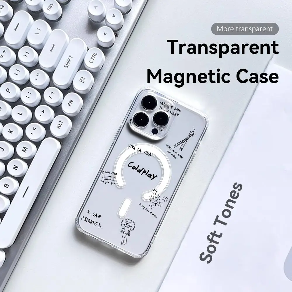 C-Coldplay Rapper Cool Phone Case For IPhone 17 16 15 14 13 12 Pro Max Plus Magnetic Crystal Clear Case Wireless Charge view 3