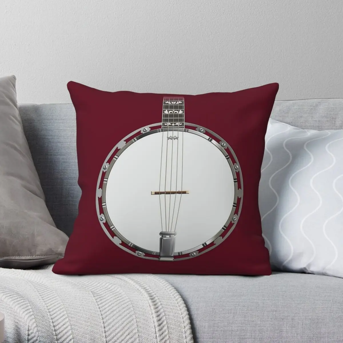 Banjo Digital Instrument Square Pillowcase Polyester Linen Velvet Pattern Zip Decor Throw Pillow Case Sofa Cushion Cover