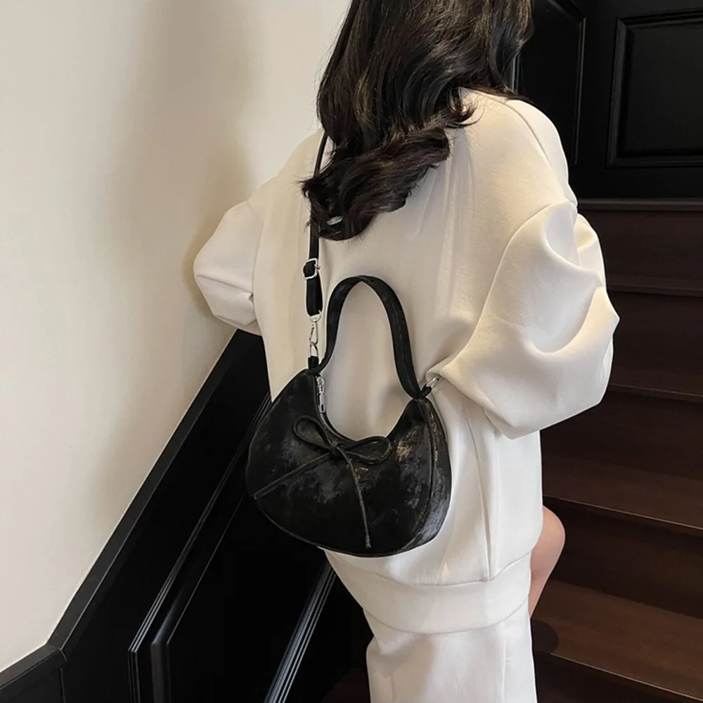 

Trendy PU Leather Bowknot Handbag Korean Style Sweet Underarm Shoulder Bag Leisure Casual Women Clutch Purse Daily