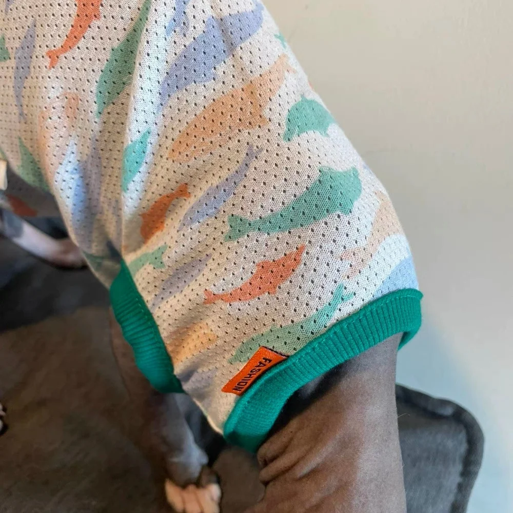 Summer Sun Protection Blue Mesh Vest for Sphinx Cat Thin Breathable Sleeveless Fashion Cooling T-Shirt Pajamas for Devon Rex - view 5