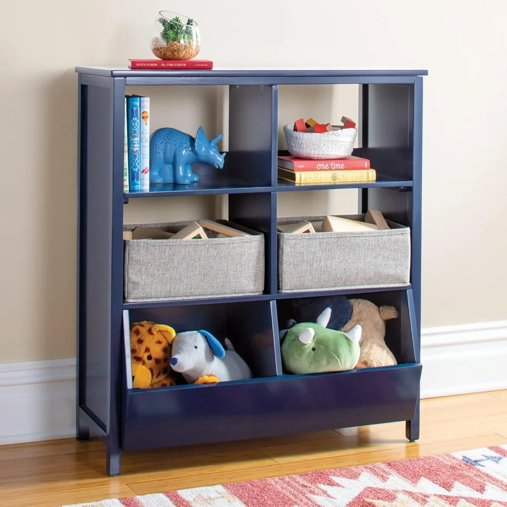 Toy Storage Organizer With Bins - Navy: Wooden Multi-Purpose Bookcases and Toy Storage Organizer Bookcases & Cd Racks Book Shelf