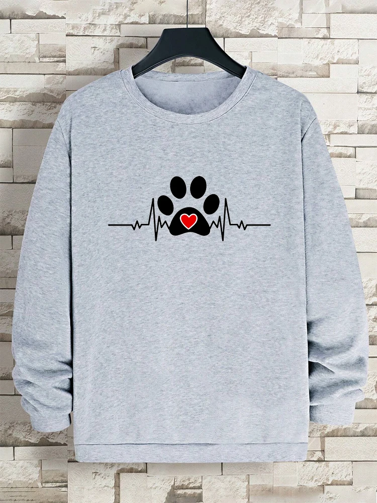 Ecg Dog Paw Print Love Men Women Hoodie Hip Hop Comfortable Sweatshirt Autumn Warm Streetwear Fleece Casual Pullovers Hoodies