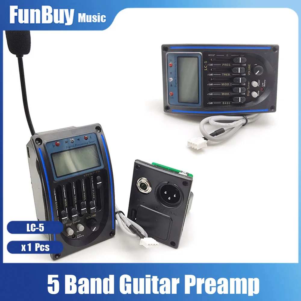 LC-5 5 Bands Acoustic Guitar Pickup EQ Preamp LCD Tuner Piezo Pickup Equalizer System with Microphone/withoput Microphone